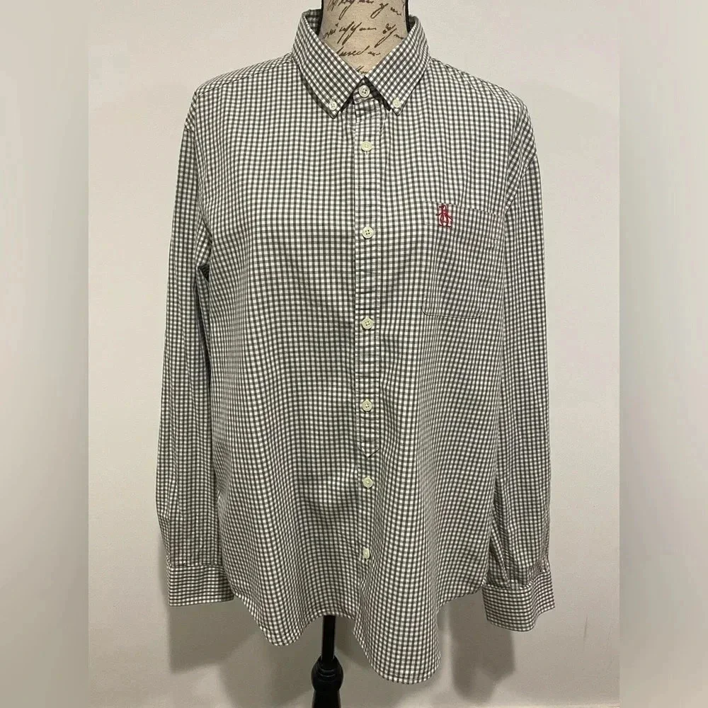 Original Penguin Men’s Casual Button Down Shirt Plaid Heritage Slim Fit Size XL